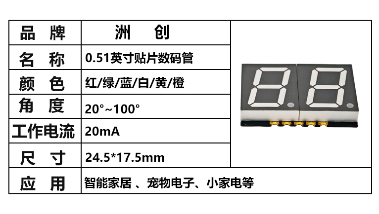 “0.51英寸貼片數碼管，0.51紅光數碼管”/