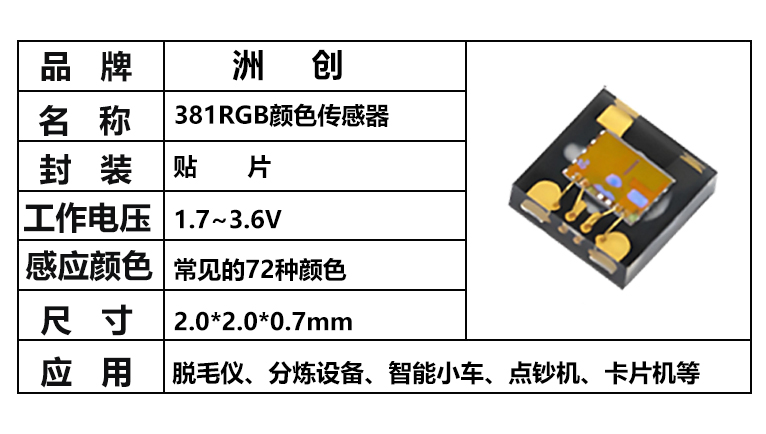 “ZC-CLS381RGB-01，381顏色傳感器，顏色識別傳感器，全彩顏色識別傳感器”/